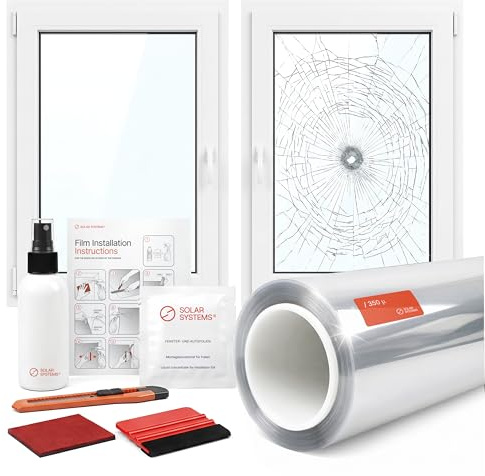 Solar Systems - Splitterschutzfolie - Sicherheitsfolie Fenster Einbruchschutz - Transparent, Selbstklebend - 12C 350 µ Dick, Schutz P2A - für Zu Hause, Büro - mit UV Schutz - 152cm x 400cm