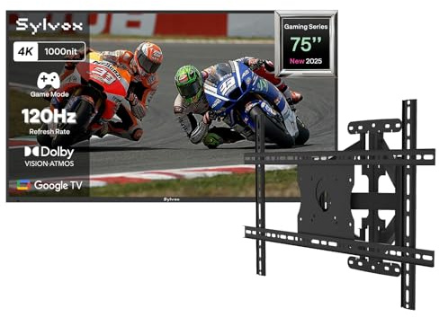 SYLVOX Outdoor TV with Cover & Wall Mount, 75 Inch 120Hz 4K Gaming TV - 1000nits Sunlight-Readable, IP55 Waterproof, Dolby Vision & Atmos, HDMI 2.1, USB 3.0, Google Assistant