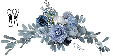 Fictory Festone con fiori artificiali, in tessuto di seta, decorazione floreale da appendere con 2 clip, 60 x 25 cm, cartello di benvenuto per feste di nozze, casa, porta, parete, caminetto