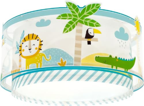 Dalber Kinder Deckenlampe My Little Jungle Tiere 76116M | Deckenleuchte; Kinderzimmer; Jungenzimmerlampe; E27 - 2 x 15W