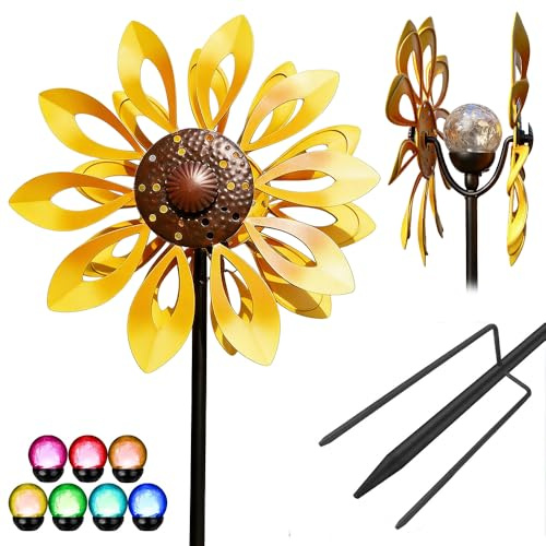 Wxeadu Einzigartige und Magische Metall Windmühle, 3D Metall-Windmühle, Edelstahl Windrad GartenMetall, MagischeWindmühle, Wind Spinner Garten für Garten, Terrasse, Landschaft Dekoration (Gold)