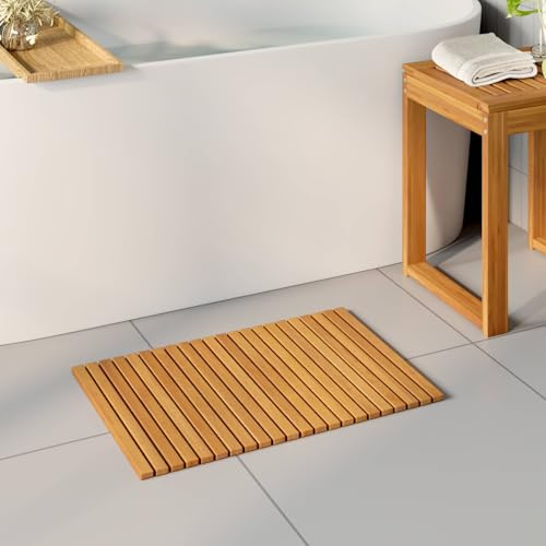 Kaloriko Tapis Fond Baignoire Douche Bain en Bois d Acacia Massif Marron 60 x 40 cm, caillebotis antidérapant, 2 pièces pour Salle, Toilette, lavabo, Sol, intérieur extérieur, séchage Rapide