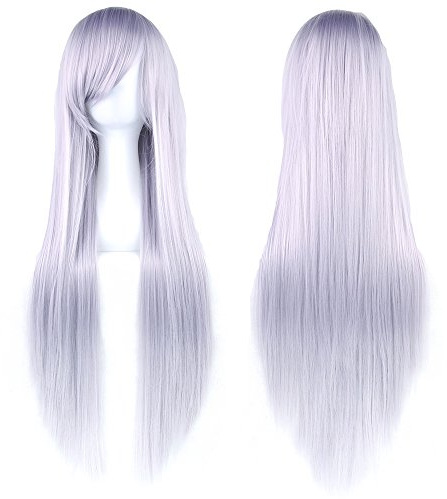 Fouriding 31 Silver Gray Women's Long Straight Cosplay Party Wigs Hairpieces Hair Cap Lolita Style Anime Wig