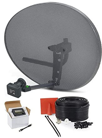 SSL Satellites Zone 2 Satellite Dish Quad LNB + 30 Meter Black RG6 Cable FTA Signal Pointer Satellite SKY, SKY+, HD, Freesat TV Signal Finder Caravan Motorhome Satellite System Box Kit