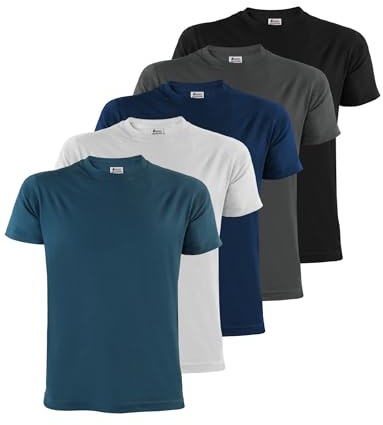 ALPIDEX Tee Shirt Homme S-5XL Lot de 5 Basique Manches Courtes 100% Coton | 175 g/m², Manches Courtes, Coupe Droite, OEKO-TEX, Respirant, Lavable Machine, Sport, Coton, Basique, Confort, Travail, Doux