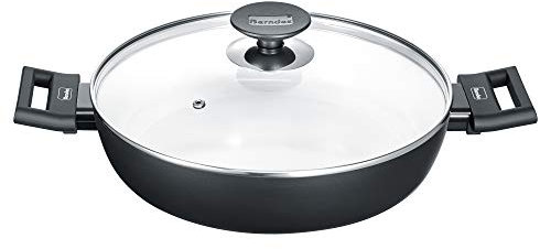 Berndes 013367 Servierpfanne Starter Alu Induction b.nature, kratzfeste Beschichtung aus Quarz, mit Deckel, induktionsgeeignet, 28cm, Schwarz/Weiß