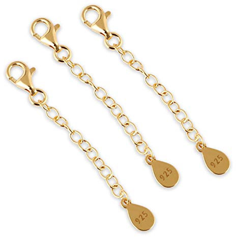 My-Bead 3 Piezas Cadena de extensión 4.5cm Plata de Ley 925 Chapado en Oro 24ct para Pulseras y Collares DIY