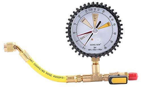 Manguera de carga de refrigerante para aire acondicionado de automóvil con indicador, 1-60 bar medidor de presión de nitrógeno para aire acondicionado, automóvil y refrigerante de 1/4 de pulgada