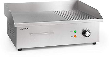 Klarstein Plancha Cocina Eléctrica Profesional l Plancha Barbacoa Acero Inoxidable 54,5 x 35 cm, Temperatura 50-300 °C, 3000W l Plancha Cocina Electrica con Bandeja Recoge Grasa, Antisalpicaduras