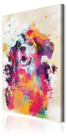 decomonkey Wandbilder Tiere Abstrakt 60x90 cm 1 Teilig Leinwandbilder Bunt | Strukturleinwand, Holzkeilrahmen, Bild auf Leinwand, Kunstdruck, Wanddeko, Wohnzimmer, Wanddekoration, Beige, Hund