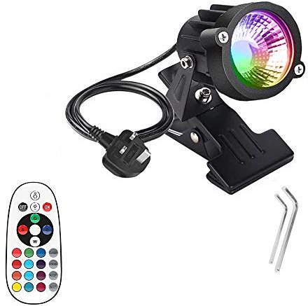 WeFoonLo 1pcs Outdoor 6W RGB LED Clip on Light Water Resistant Adjustable Desk Stand Spotlight Lamp Signboard Blackboard Lighting with Plug and Remote Control (Multi-Colored)
