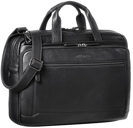STILORD Antoine Leder Arbeitstasche Groß Businesstasche Aktentasche Lehrertasche Umhängetasche für DIN A4 Laptopasche Trolley Aufsteckbar Echtes Leder Farbe:schwarz