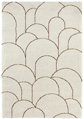 Thane Teppich Hochflor Wohnzimmer-Teppich Weich Flauschig Langflor Shaggy Flokati Graphisches Muster für Wohnzimmer Küche Flur oder Schlafzimmer Creme-Braun 80x150 cm