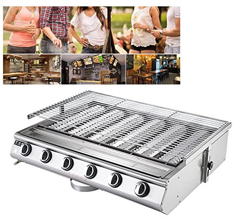 Parrilla De Gas Sin Humo, Horno De Gas Licuado Portátil De 6 Quemadores, Barbacoa Sin Humo De Altura Ajustable, Horno De Cocción De Barbacoa Al Aire Libre De Acero Inoxidable, Para Acampar En El Patio