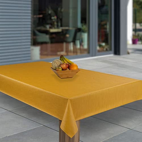 laro Wachstuch-Tischdecke Abwaschbar Garten-Tischdecke Wachstischdecke PVC Plastik-Tischdecken Eckig Meterware Wasserabweisend Abwischbar, Muster:Gelb Orange Fasen Leinenoptik, Größe:110x140