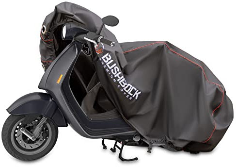 BUSHBOCK® Premium Motorroller Abdeckplane mit Ripstop Struktur - Kein Aufreißen mehr! - Outdoor/Indoor - wasserdichte Abdeckhaube - Motorradplane (M)