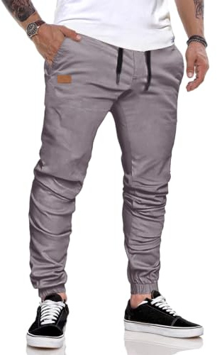 JMIERR Pantalones de Trabajo Hombre Casuales Deporte Elásticos Joggers Largos Pants con Bolsillos Algodón Slim Fit Cargo con cinturón con cordón, Gris-2 X