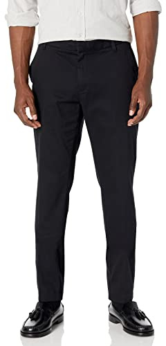 Amazon Essentials Herren Faltenresistente Stretch-Chinohose mit schmaler Passform und flacher Vorderseite, Schwarz, 34W / 34L
