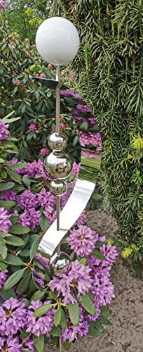 Skulptur Merkur weiß poliert Edelstahl 150 cm Beetstecker Gartenstecker Rosenkugel