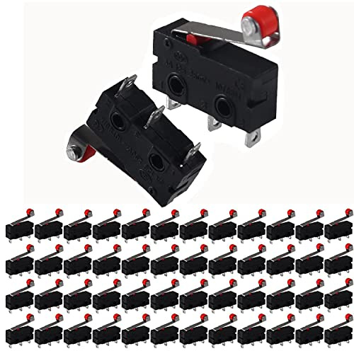 VISSQH 50 pezzi 250 V 5 A SPDT 1NO 1 NC Momentary Hinge Roller Lever Micro Switch 3 Pins Limit Switch with Momentary Scooter Lever Arm Snap Action Hinge Mini Toggle Switch
