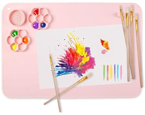 Silicone Craft Mat Extra Large 60x40cm - Non-Stick Paint Mat Includes Paint Brushes, Water Cup, Paint Palette - Waterproof, Heat Resistant - Acrylic Pouring, Epoxy Resin, Arts, Kids Painting & DIY.