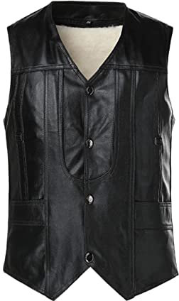 Disimlarl Schaffell Weste Herren Leder Ärmellose Jacke Casual Leder Warm Dicke Schwarz Weste