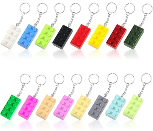 16 Stück Bausteine Schlüsselanhänger Schlüsselanhänger Set Brick Keychain | Schlüsselanhänger Schlüsselbund aus Kunststoff Gefälligkeiten Schlüsselanhänger Anhängerzubehör Partygeschenke für Kinder