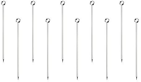 sourcing map Inoxidable Acero Cóctel Palillos, 10uds 4.25 Metal Cóctel Dientes Palillos Martini Palillos Reutilizables Redondo Anillo Cóctel Brochetas para Bebidas Aperitivo Frutas (Plateado)