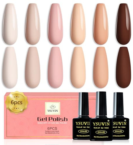 YSUVIN UV Nagellack Set Nude, 6 Farben Natur Nude Rosa Braun Gel Nagellack Soak-off UV Gellack für Anfänger DIY Nail Art Maniküre Salon, Langlebig, 8ML