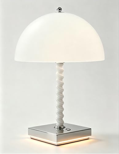 Tischlampe Kabellos mit Touch Dimmbare LED Akku Pilz Tischleuchte USB Aufladbar Schreibtisch Lampe Weiß Acryl Lampeschirm Nachttischlampe Mushroom Leselampe 3000K-6000K für Schlafzimmer Restaurant Bar