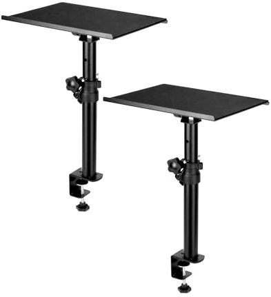 QWORK® 2er-Set Desktop-Klemmständer für Lautsprecher Boxen und Studio-Monitor - Neigungswinkel +/-15° - Höhenverstellbar 35-59 cm - Tragfähigkeit 30 kg