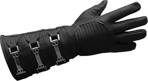 URBAN BUCK Herren-Handschuhe aus echtem Leder, lang, normale Passform, verschiedene Schnallen, Cosplay, Erwachsene, Schwarzer Handschuh für die rechte Hand, XL