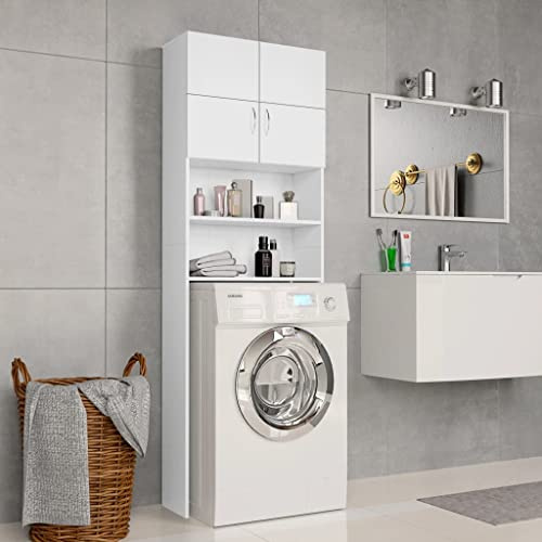 HXZZXS Mueble para lavadora con puertas blancas de madera contrachapada 64 x 25,5 x 190 cm - Mueble alto - Armario alto - Armario de baño - Mueble para baño - Mueble con puertas - Mueble para lavadora