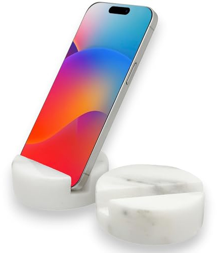 TransMarble Luxury Marble Cell Phone Stand Holder for Popular Smartphones (1 Pcs) - Real Solid Marble Mobile Phone Stands as Office Desk or Kitchen Countertop Decor (Starry White)