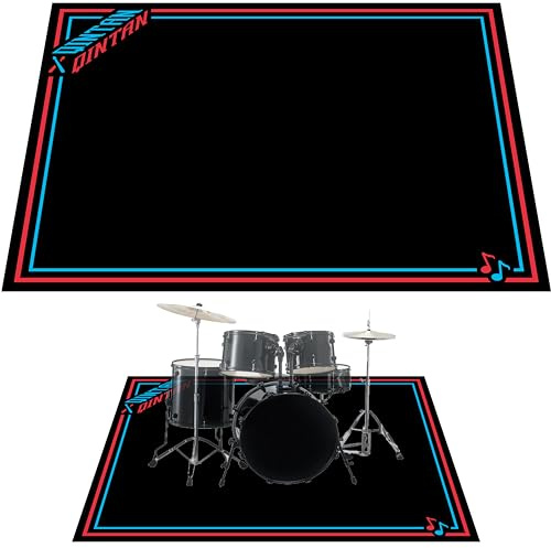 Qintan Drum Rug, Drum Mat with Non-Slip Grip Bottom(4x5.3Ft), Drum Carpet for Noise Reduction, Pad for Jazz Drum & Electric Drum Set, Ideal Gift for Drummers, Drum Accessories, 47x63in, Red & Blue
