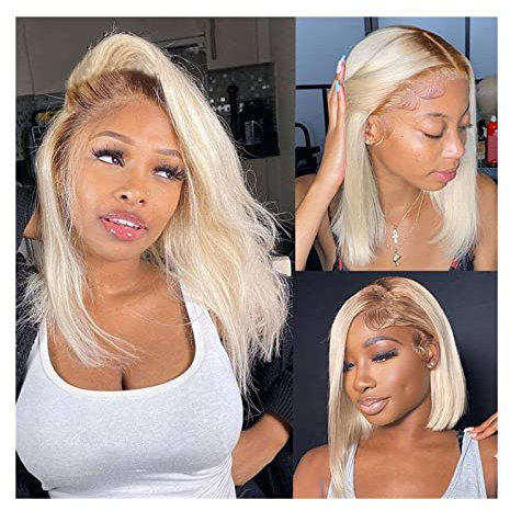 Peluca 13x4 Ombre Rubio Corto Bob Pelucas for Mujeres Remy Cabello Humano 150% Densidad Rubio Encaje Frente Peluca Cabello Peruano Pixie Corte Transparente Encaje Frontal Peluca Peluca Hombre (Size :
