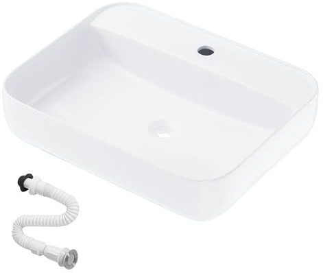 MAGIC SELECT Lavabo in Ceramica, Lavabo da Appoggio Bianco, Lavabo Sospeso Bagno Antimacchia, Facile da Pulire con Attacchi Standard. Ideale per Cucina o Bagno. (50x40x14 CM)