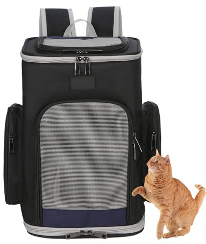 PJDDP Katzentasche, Katzen Rucksack, Hunderucksack, Faltbare Oxford Katzentransporttasche, Katzenrucksack Große Katzen, Hunde Tragetasche Für Außenbereich,Schwarz