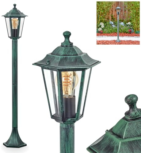 Außenwegeleuchte Loria, Wegeleuchte aus Metall/Glas in Schwarz-Grün/Klar, Außenleuchte in antikem Look, Höhe 99 cm, Gartenlampe, Gartenbeleuchtung IP44, 1 x E27, ohne Leuchtmittel