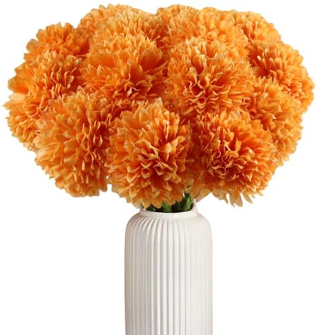 Künstliche Seidenblumen, Chrysanthemen, Herbstblumen, künstliche Orangenblumen, Blumenstrauß für Herbst-Heimdekoration, Herbst-Blumenarrangements, Thanksgiving-Mittelstück (12, Orange)