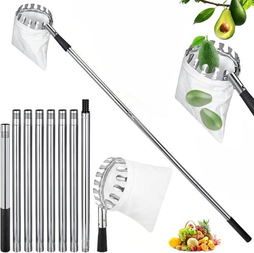 3.2 m Fruit Picker with Telescopic Handle, Apple Picker with Cotton Bag, Fruit Picker for Cherries, Plum Picker, Fruit Picker for Reaching Inaccessible Places in Fruit Trees (Diameter 16 cm)