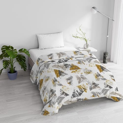 Trapunta Invernale Imbottita Letto Singolo 160x245cm DoubleFace BASIC fantasia URBAN GIALLO, Made in Italy - Piumino Reversibile in morbida Microfibra 200gr/mq - Piumone Lavabile in Lavatrice