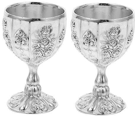 QWFVHJ Communion Goblet,Vintage Chalice Goblet,2pcs European High-end Wine Glass Cocktail Goblet Cup Vintage Chalice Whiskey Goblet Luxury Wine Glasses(Silver)