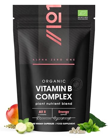 Organic Vitamin B Complex – 100% Plant Based Blend – All 8 B Vitamins – Energy Support – 60 Vegan Capsules – Resealable and Recyclable Pouch by Alpha01