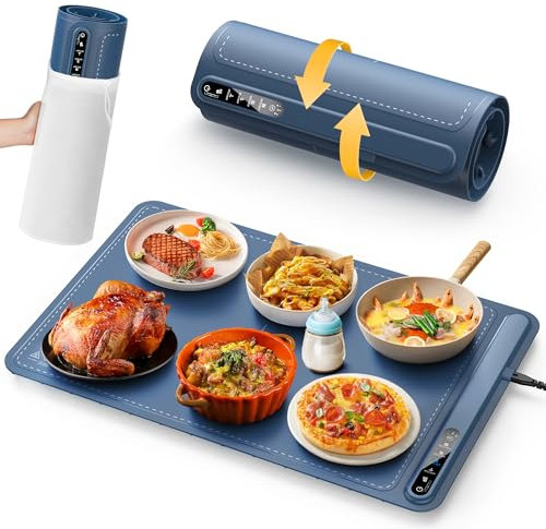 Lureshine Warmhalteplatte elektrisch mit 4 Temp.-Stufen & 1/3/5h-Timer,Rasch heizende Wärmeplatte essen,Speisenwärmer zum Aufwärmen & Auftauen