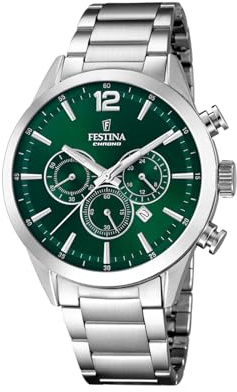 Festina Herrklocka F20343/B Timeless Chronograph rostfritt stål fodral grått rostfritt stålarmband