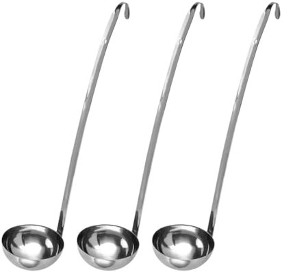 FSSTUD 3 Pcs 1 oz Stainless Steel Cooking Ladles Long Hook Handle Ladle Buffet Serving Soup Ladle Large Sauce Ladle Restaurant Style Soup Spoons with Holes for Stews