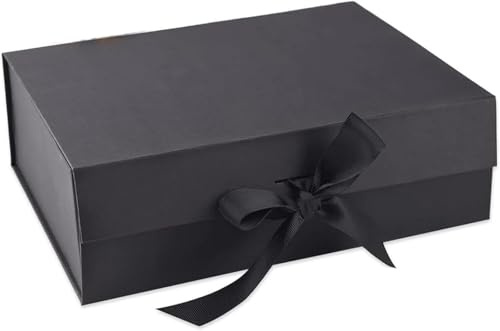 Geschenkbox mit Schleife, Magnetische Geschenkkarton mit Deckel, für Geburtstag, Weihnachten, Wiederverwendbare Geschenk Verpackungsbox, Valentinstag,Schwarz