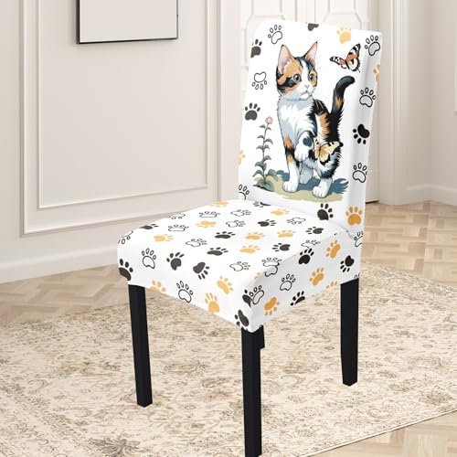 Stuhlhussen Schmetterling Schwarz Katze Stuhlüberzieher Schwingstühle Spandex Stuhlbezug Waschbar Stuhlüberzug Abnehmbare Hussen für Stühle Langlebig Stuhlbezüge Universal Stuhl Hussen 2er Set