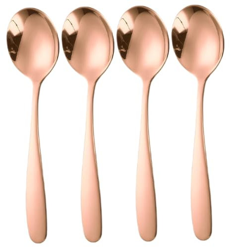 SDGBCXD, 4 cucharas soperas redondas de acero inoxidable, aptas for lavavajillas, for helado y postre.,Cucharas